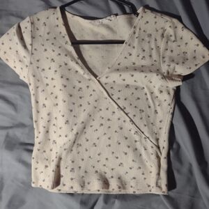 Ivory Floral V-Neck Wrap Top